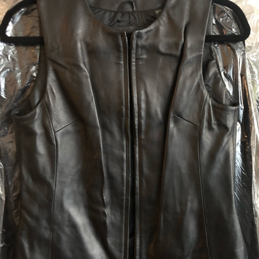 Black Leather Vest, Lined, Petite Med, Never Worn